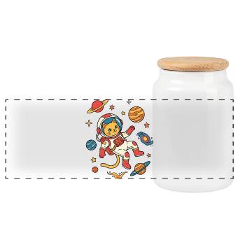Aventure galactique Chat Astronaute - Boîte à biscuits avec couvercle en bois - blanc - Devant