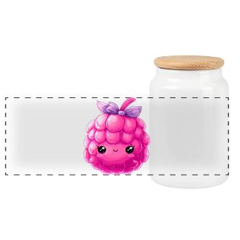 Kawaii Himbeere Kuschelcharakter - Panorama Keksdose mit Holzdeckel - Weiß - Vorne