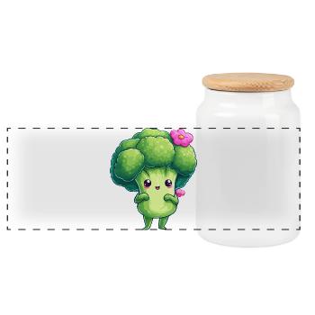 Kawaii Brokkoli mit Blüten - Panorama Keksdose mit Holzdeckel - Weiß - Vorne