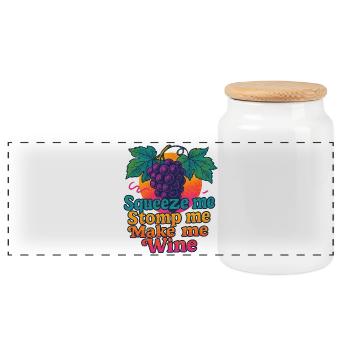 Grapes Squeeze Stomp Make Wine - Panoramic Cookie Jar with Wooden Lid - white - Front