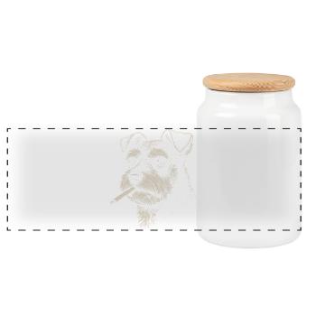 Dog portrait of Schnauzer with cigarette - Panoramic Cookie Jar with Wooden Lid - white - Front