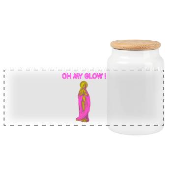 Oh My Glow Virgin Mary Gold Halo - Panoramic Cookie Jar with Wooden Lid - white - Front