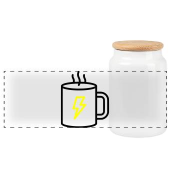 Kaffeebecher Blitz Energie - Panorama Keksdose mit Holzdeckel - Weiß - Vorne