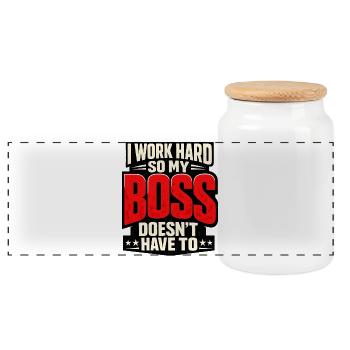 I work hard so my Chef doesn't have to - Panoramic Cookie Jar with Wooden Lid - white - Front