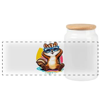 Relaxed chipmunk with sunglasses - Panoramic Cookie Jar with Wooden Lid - white - Front
