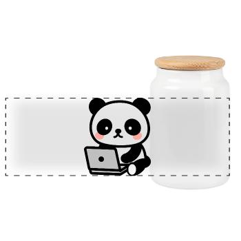 Panda kawaii geek - dessin mignon - Boîte à biscuits avec couvercle en bois - blanc - Devant