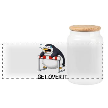 Süßer Pinguin Cartoon lustig Hürdenlaufen - Panorama Keksdose mit Holzdeckel - Weiß - Vorne