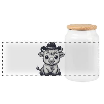 Adorable Cowboy Cowhide - Panoramic Cookie Jar with Wooden Lid - white - Front