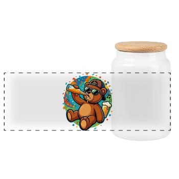 Ours à bière avec lunettes de soleil : fête et confettis - Boîte à biscuits avec couvercle en bois - blanc - Devant