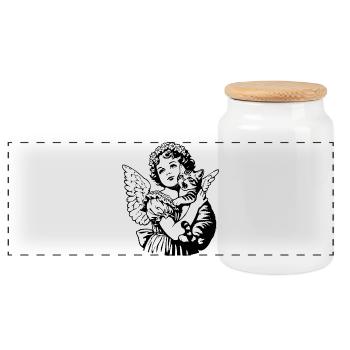 Ange avec chat – Illustration vintage de chérubin - Boîte à biscuits avec couvercle en bois - blanc - Devant