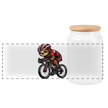 Rennrad-Sloth mit Helm - Panorama Keksdose mit Holzdeckel - Weiß - Vorne
