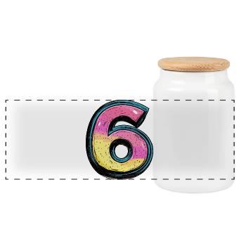 6 Number Colorful - Panoramic Cookie Jar with Wooden Lid - white - Front