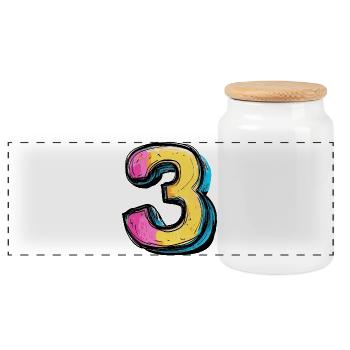 3 Number Colorful - Panoramic Cookie Jar with Wooden Lid - white - Front