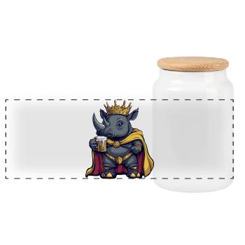 Rhino Beer King - Panoramic Cookie Jar with Wooden Lid - white - Front
