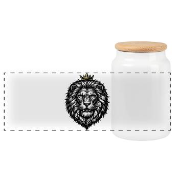 Lion, Lion's Head, Strong, Wild, Proud, Royal - Panoramic Cookie Jar with Wooden Lid - white - Front