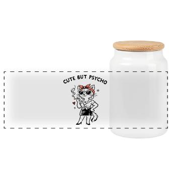 Cute but Psycho – Diction féline auto-dérisoire - Boîte à biscuits avec couvercle en bois - blanc - Devant