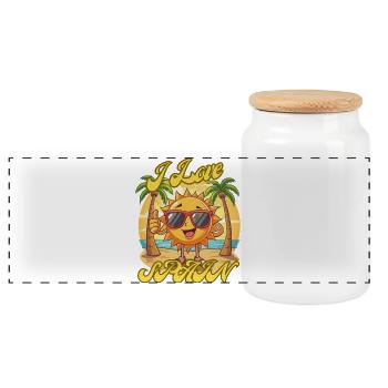 I Love Spain Sun Beach Cartoon - Panoramic Cookie Jar with Wooden Lid - white - Front
