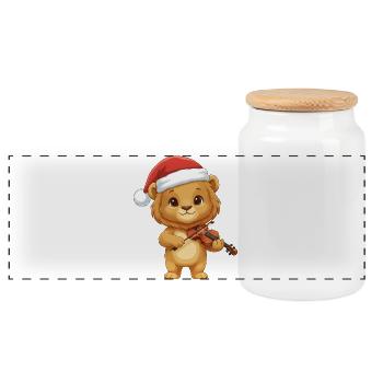 Weihnachtslöwe spielt Geigenkunst - Panorama Keksdose mit Holzdeckel - Weiß - Vorne