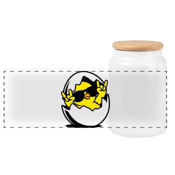 Rock Chick – Cool Chick in an Egg - Panoramic Cookie Jar with Wooden Lid - white - Front