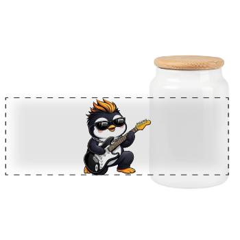 Cool Penguin With Sunglasses Rocker Hairstyle Gita - Panoramic Cookie Jar with Wooden Lid - white - Front