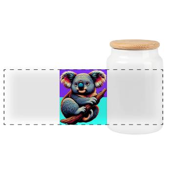 Koala - Panoramic Cookie Jar with Wooden Lid - white - Front