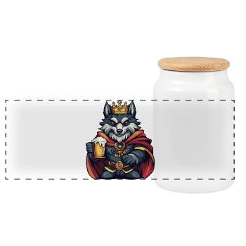 Wolf Beer King - Panoramic Cookie Jar with Wooden Lid - white - Front