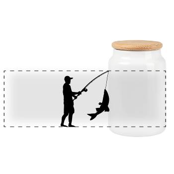 Fishing Anglers - Panoramic Cookie Jar with Wooden Lid - white - Front