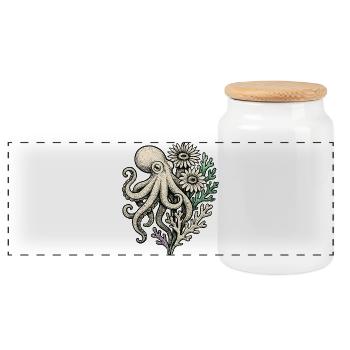 Pieuvre aux fleurs de corail - Boîte à biscuits avec couvercle en bois - blanc - Devant