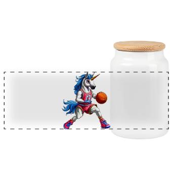 Basketball Einhörner - Panorama Keksdose mit Holzdeckel - Weiß - Vorne