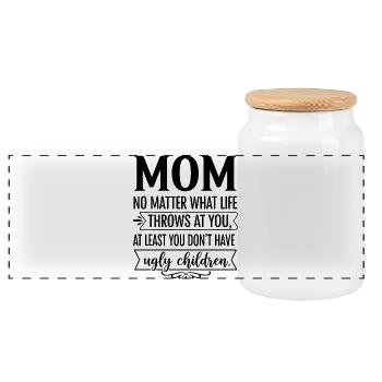 Maman : Au moins, tu n’as pas d’enfants moches - Boîte à biscuits avec couvercle en bois - blanc - Devant