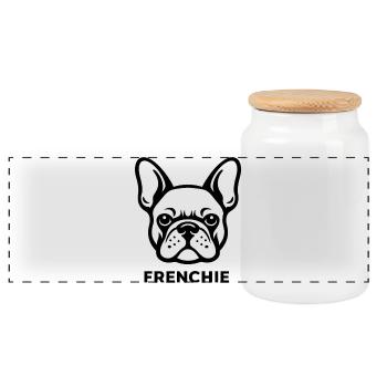 French Bulldog T-Shirt Minimal Frenchie Dog Lover  - Panoramic Cookie Jar with Wooden Lid - white - Front