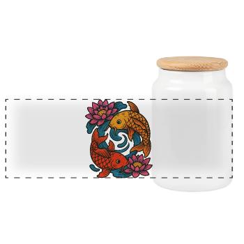 Koi- und Lotus-Runddesign - Panorama Keksdose mit Holzdeckel - Weiß - Vorne
