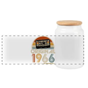 Cadeau d’anniversaire original rétro vintage de 1966 - Boîte à biscuits avec couvercle en bois - blanc - Devant