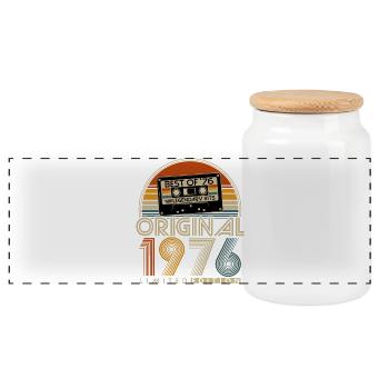 Original 1976 Retro Vintage Birthday Gift - Panoramic Cookie Jar with Wooden Lid - white - Front