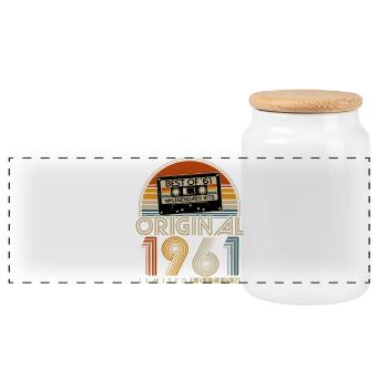 Cadeau d’anniversaire original rétro vintage de 1961 - Boîte à biscuits avec couvercle en bois - blanc - Devant