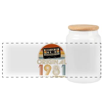 Original 1981 Retro Vintage Geburtstag Geschenk - Panorama Keksdose mit Holzdeckel - Weiß - Vorne