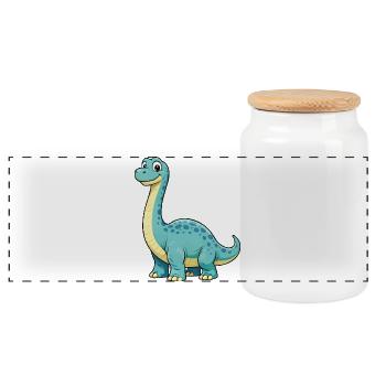 Dino de dessins animés joyeux pour enfants - Boîte à biscuits avec couvercle en bois - blanc - Devant