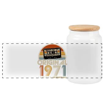 Original 1971 Retro Vintage Geburtstag Geschenk - Panorama Keksdose mit Holzdeckel - Weiß - Vorne