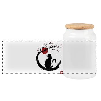 Sakura Neko - Panoramic Cookie Jar with Wooden Lid - white - Front