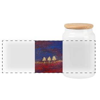 Three trees in sunset - Panoramic Cookie Jar with Wooden Lid - white - Front