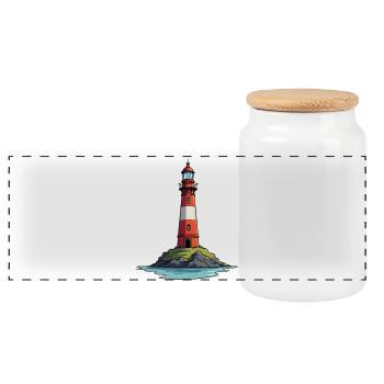 lighthouse - Panoramic Cookie Jar with Wooden Lid - white - Front