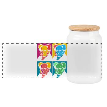 Schopenhauer Pop-Art-Porträtblock - Panorama Keksdose mit Holzdeckel - Weiß - Vorne