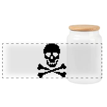 Pixel Skull Crossbones T-Shirt - Panoramic Cookie Jar with Wooden Lid - white - Front