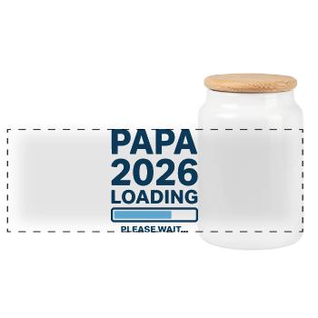 Dad 2026 Loading - Pregnancy Announcement - Panoramic Cookie Jar with Wooden Lid - white - Front