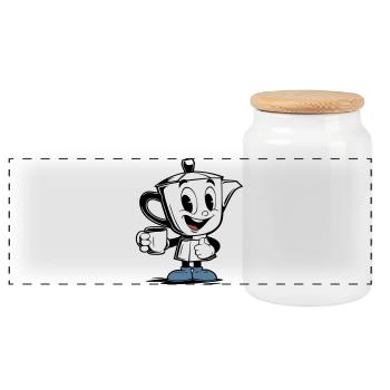 Vintage Moka Pot Mascot - Panoramic Cookie Jar with Wooden Lid - white - Front