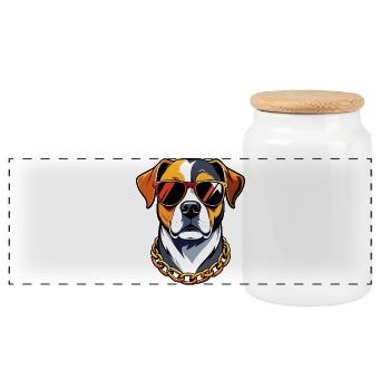 Cooler Hund mit Sonnenbrille und Goldkette Doglife - Panorama Keksdose mit Holzdeckel - Weiß - Vorne