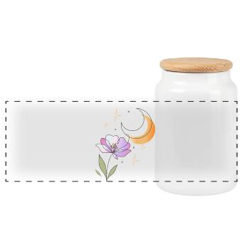 Flower with Moon Line Art Illustration - Panoramic Cookie Jar with Wooden Lid - white - Front