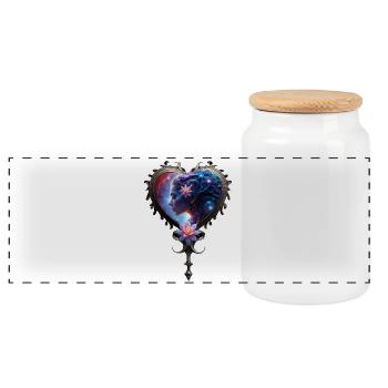 Cœur Stellaire avec Fleur de Lotus - Boîte à biscuits avec couvercle en bois - blanc - Devant