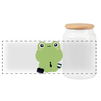 Tired Office Frog in Tie - Panoramic Cookie Jar with Wooden Lid - white - Front