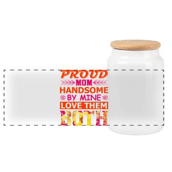 Proud Mom Handsome By Mine Love Them Both Shirt - Panoramic Cookie Jar with Wooden Lid - white - Front